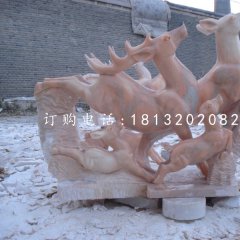 跳躍的小鹿，晚霞紅動物雕塑